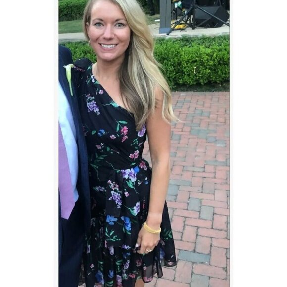 Shoshanna Midnight Gia One Shoulder Dress in Black Floral 4 Womens Cocktail - Picture 12 of 14